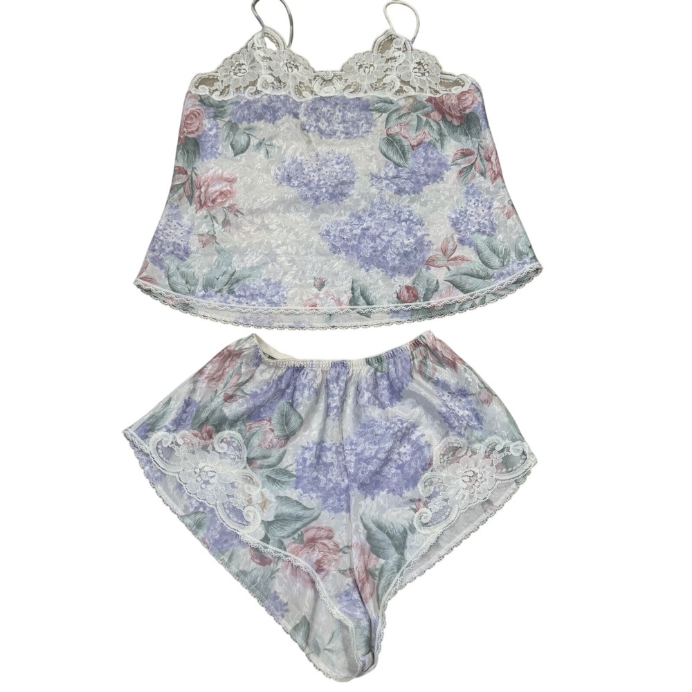 Lucie Ann II Vintage Floral Jacquard Pajama Set Camisole Tap Shorts Size 36 M